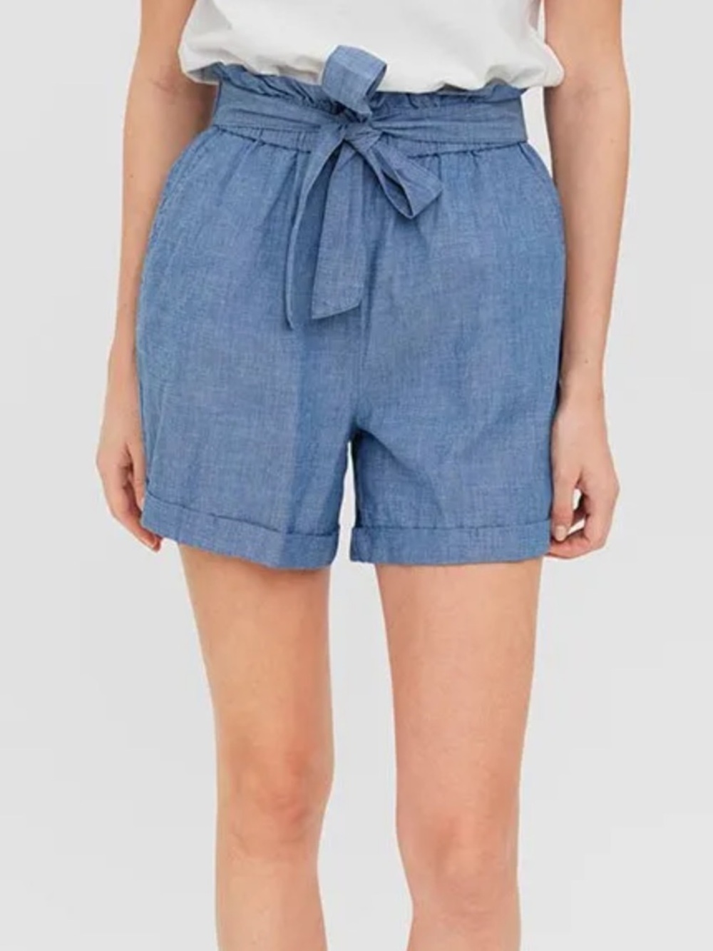 Vero Moda Denim Paperbag Waist Tie Belt Shorts Blue Size‎ XL